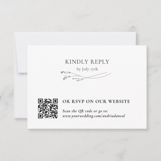 White Elegant Botanical Traditional & QR Code RSVP Kaartje (Voorkant)
