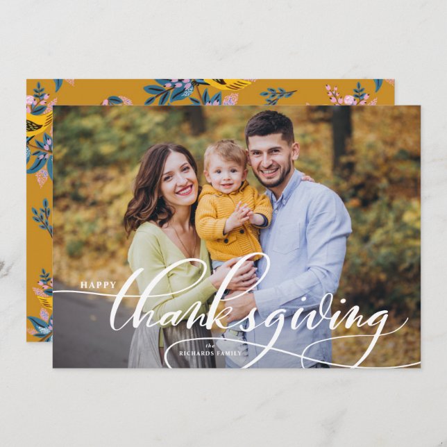 White Elegant Calligraphy Happy Thanksgiving Photo (Voorkant / Achterkant)