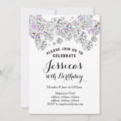 WHITE elegant diamant, glitter verjaardagsuitnodig Kaart (Voorkant)