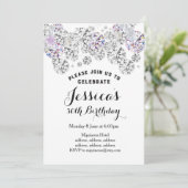 WHITE elegant diamant, glitter verjaardagsuitnodig Kaart (Staand voorkant)