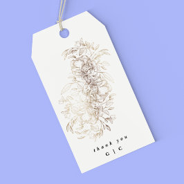 White Elegant Drawn Botanical Monogram Weddenschap Cadeaulabel