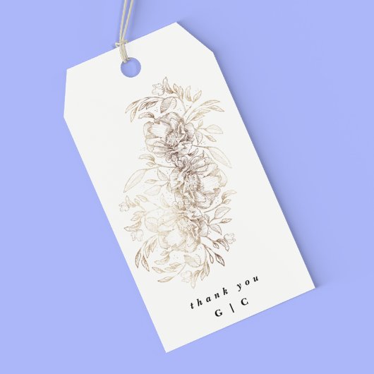 White Elegant Drawn Botanical Monogram Weddenschap Cadeaulabel
