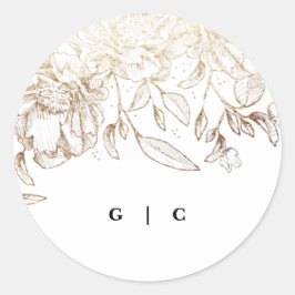 White Elegant Drawn Botanical Monogram Weddenschap Ronde Sticker
