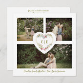 White Elegant Floral Pink Heart 3 Photos Wedding Kaart (Voorkant / Achterkant)