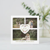 White Elegant Floral Pink Heart 3 Photos Wedding Kaart (Staand voorkant)