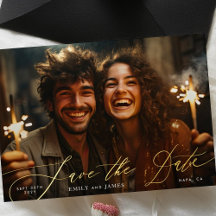 White Elegant foto the Wedding Gold Save the Date