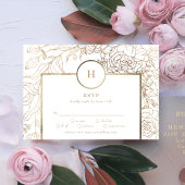 White Elegant Gold Monogram Wreath Wedding RSVP Ca Kaartje