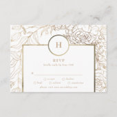 White Elegant Gold Monogram Wreath Wedding RSVP Ca Kaartje (Voorkant)