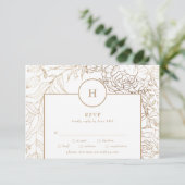 White Elegant Gold Monogram Wreath Wedding RSVP Kaartje (Staand voorkant)