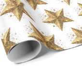 White Elegant Gold Stars Pattern New Year winter Cadeaupapier (Rol Hoek)