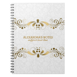 White & Elegant Gold Tones Floral Lijst 2 Notitieboek