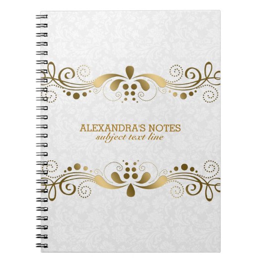 White & Elegant Gold Tones Floral Lijst 2 Notitieboek (Voorkant)