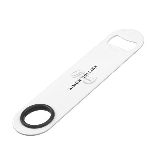 White Elegant Gothic Monogram Name Medieval Typo Speed Flessenopener (Voorkant Gekanteld)
