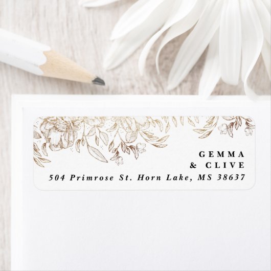 White Elegant Hand Drawn Botanical Wedding Address Etiket (Insitu)