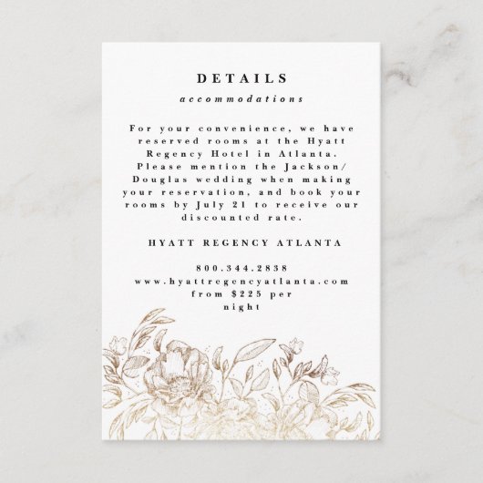 White Elegant Hand Drawn Botanical Wedding Detail Informatiekaartje (Voorkant)