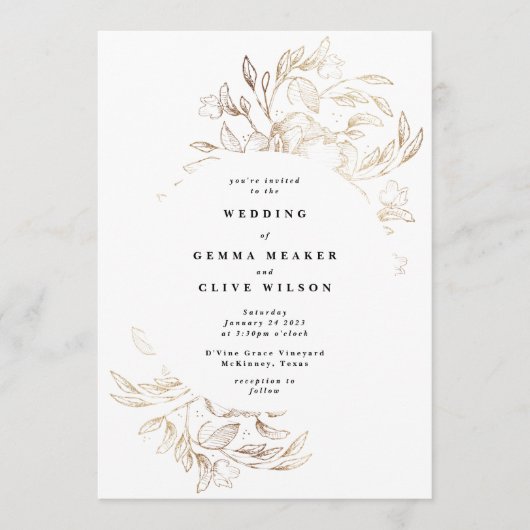 White Elegant Hand Drawn Botanical Wedding Kaart (Voorkant)