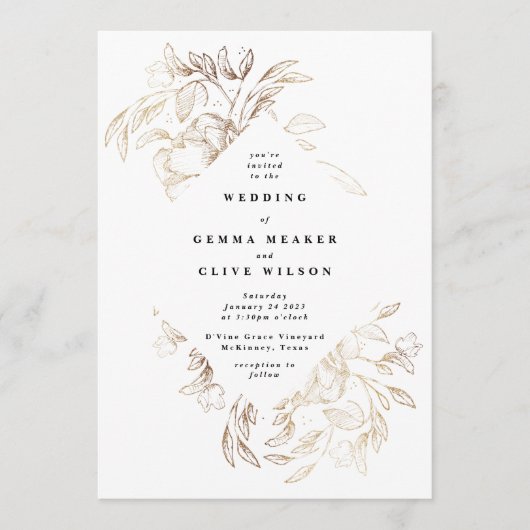 White Elegant Hand Drawn Botanical Wedding Kaart (Voorkant)