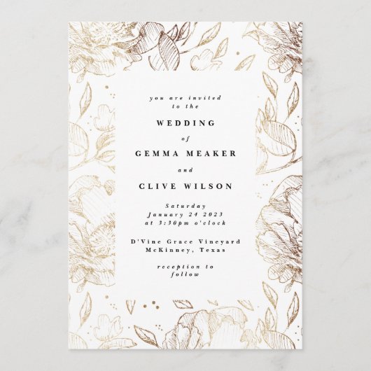 White Elegant Hand Drawn Botanical Wedding Kaart (Voorkant)