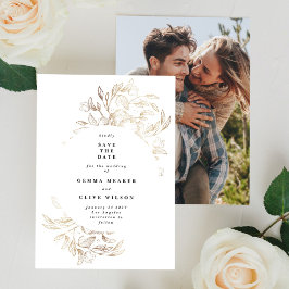 White Elegant Hand Drawn Botanical Wedding Photo Save The Date