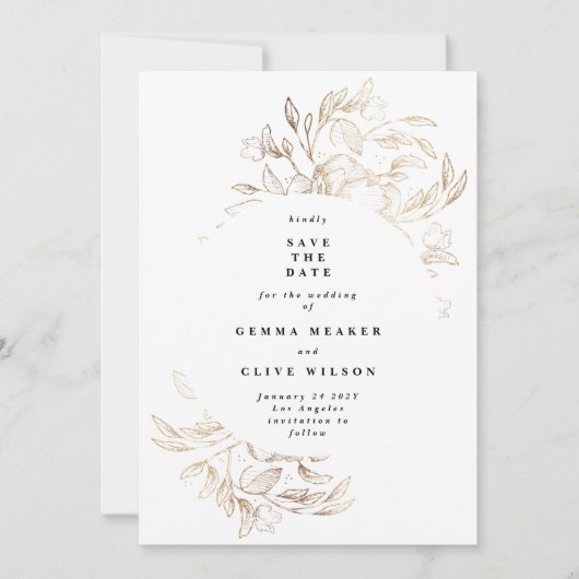 White Elegant Hand Drawn Botanical Wedding Photo Save The Date (Voorkant)