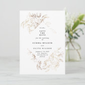 White Elegant Hand Drawn Botanical Wedding Photo Save The Date (Staand voorkant)