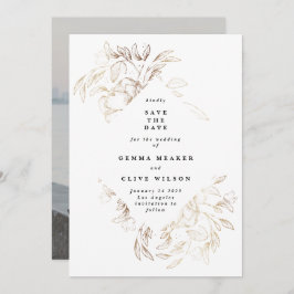 White Elegant Hand Drawn Botanical Wedding Photo Save The Date