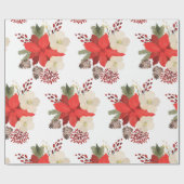 White Elegant Holiday Floral Pinecone Bouquet Wrap Cadeaupapier (Vlak)