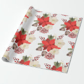 White Elegant Holiday Floral Pinecone Bouquet Wrap Cadeaupapier (Uitgerold)