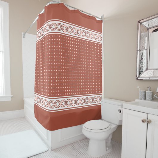 White Elegant Luxury Geometric Pattern Terracotta Douchegordijn (In situ)