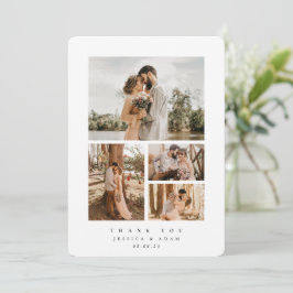 White Elegant Minimal 4 Photo Wedding Flat Bedankkaart