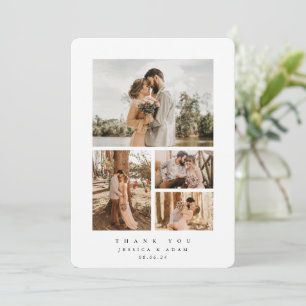 White Elegant Minimal 4 Photo Wedding Flat Bedankkaart