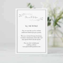 White Elegant Minimalist Botanical Wedding Details Informatiekaartje
