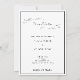 White Elegant Minimalist Botanical Wedding Kaart