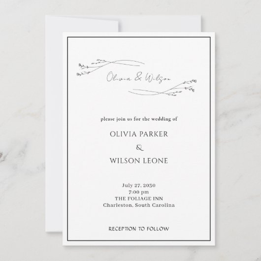White Elegant Minimalist Botanical Wedding Kaart (Voorkant)