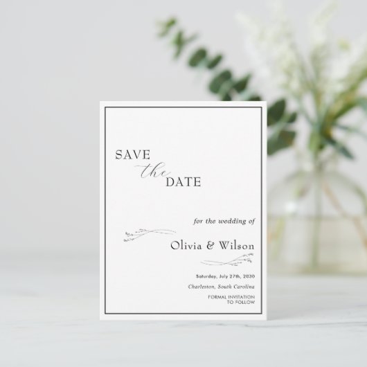 White Elegant Minimalist Wedding Save the Date Briefkaart (Staand voorkant)