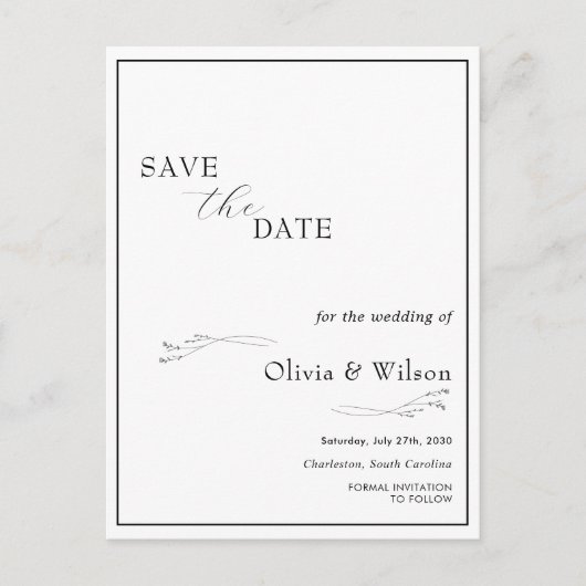 White Elegant Minimalist Wedding Save the Date Briefkaart (Voorkant)