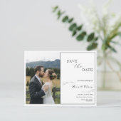 White Elegant Minimalist With Photo Save the Date Briefkaart (Staand voorkant)