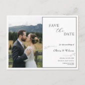 White Elegant Minimalist With Photo Save the Date Briefkaart (Voorkant)