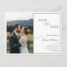 White Elegant Minimalist With Photo Save the Date Briefkaart
