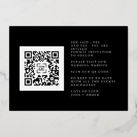 White Elegant Photo QR Code Gold Save Date Folie Uitnodiging (Achterkant)