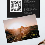 White Elegant Photo QR Code Gold Save Date Folie Uitnodiging