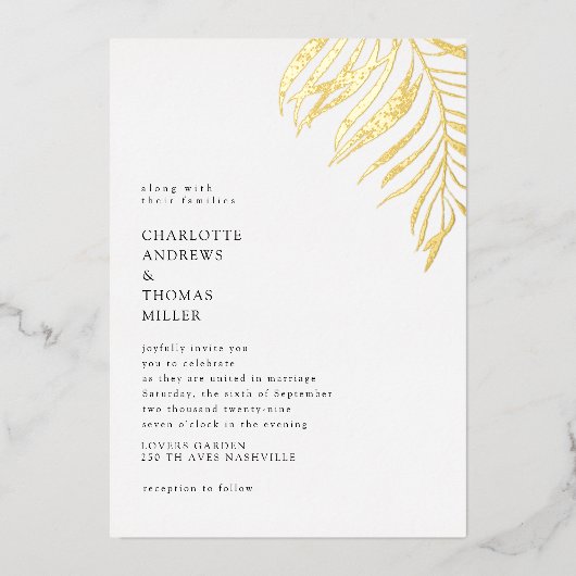 White Elegant Plant Trending Wedding Folie Uitnodiging (Voorkant)