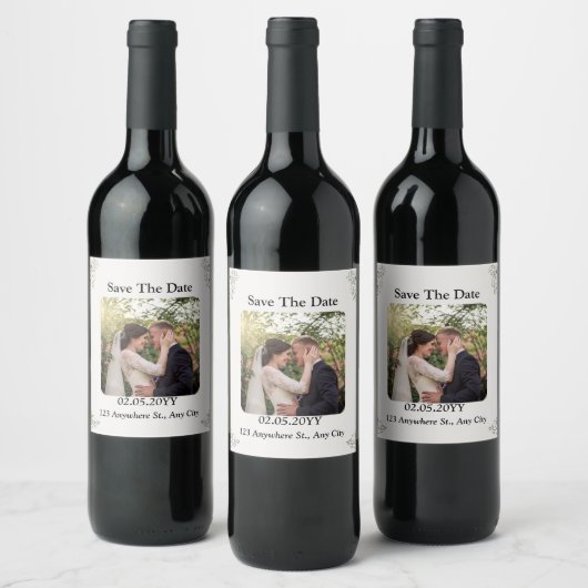 White Elegant Save the Date wine Label Wijn Etiket (Flessen)