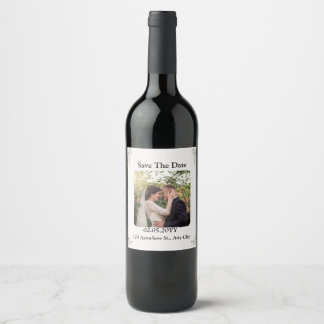 White Elegant Save the Date wine Label Wijn Etiket