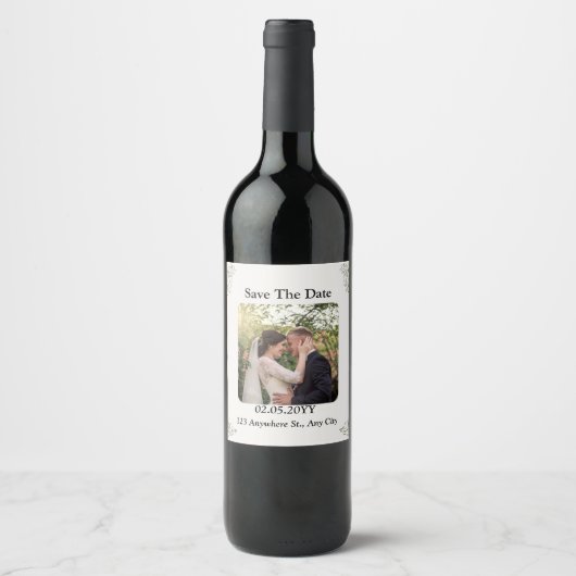 White Elegant Save the Date wine Label Wijn Etiket (Voorkant)