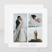 White Elegant Square Three Photo Wedding Bedankkaart (Voorkant / Achterkant)