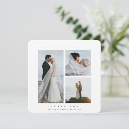 White Elegant Square Three Photo Wedding Bedankkaart