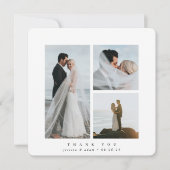 White Elegant Square Three Photo Wedding Bedankkaart (Voorkant)