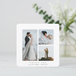 White Elegant Square Three Photo Wedding Bedankkaart
