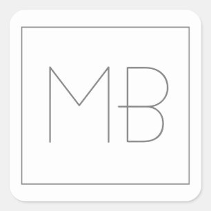White Elegant Unique Monogramed Vierkante Sticker